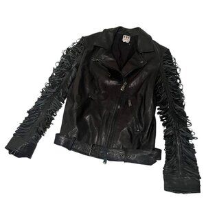 Haute Hippie Black Leather Fringe Moto Jacket